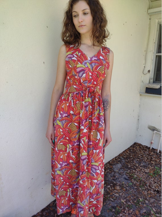 vintage Hawaiian fitted gown, cotton - image 2