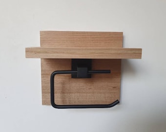 Toilet Roll Holder, Tasmanian Oak, Matt Black, Phone Holder. Timber shelf. Gift idea. Australian Made. Kaidan Designs. Premium