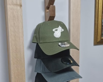 Spotted Gum 10 Slot Wall mounted Wooden Cap Holder. Timber Cap Stand. Hat Rack. 10 Hook Cap Display.  Australian made.
