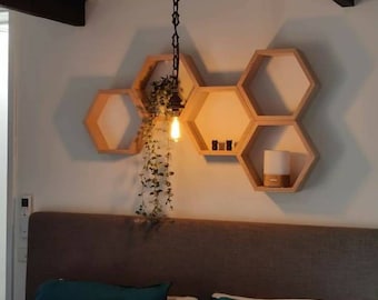 Tasmanian Oak Hexagon Shelf | Honeycomb Wall Display, Australian Made 110mm Depth