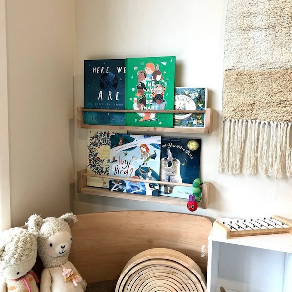 Tassie Oak Kids Book Shelf. Book Shelf. Wall shelf. Floating Shelf. Tasmanian Oak. Australian Made. Kaidan Designs.