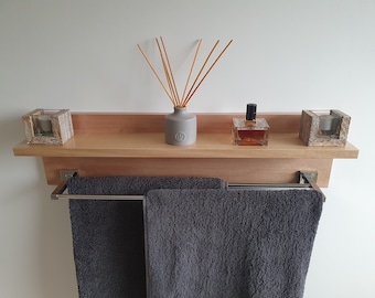 Tasmanian Oak Bathroom Shelf, Towel Rack with Shelf, Dual Chrome Towel Rail, Ensuite, Bathroom Renovation, Bathroom Shelf, Australian Made