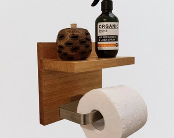 Tasmanian Oak Toilet Roll Holder with Stainless Steel Holder and Shelf. Tissue Paper, renovation, gift idea, Australian made.