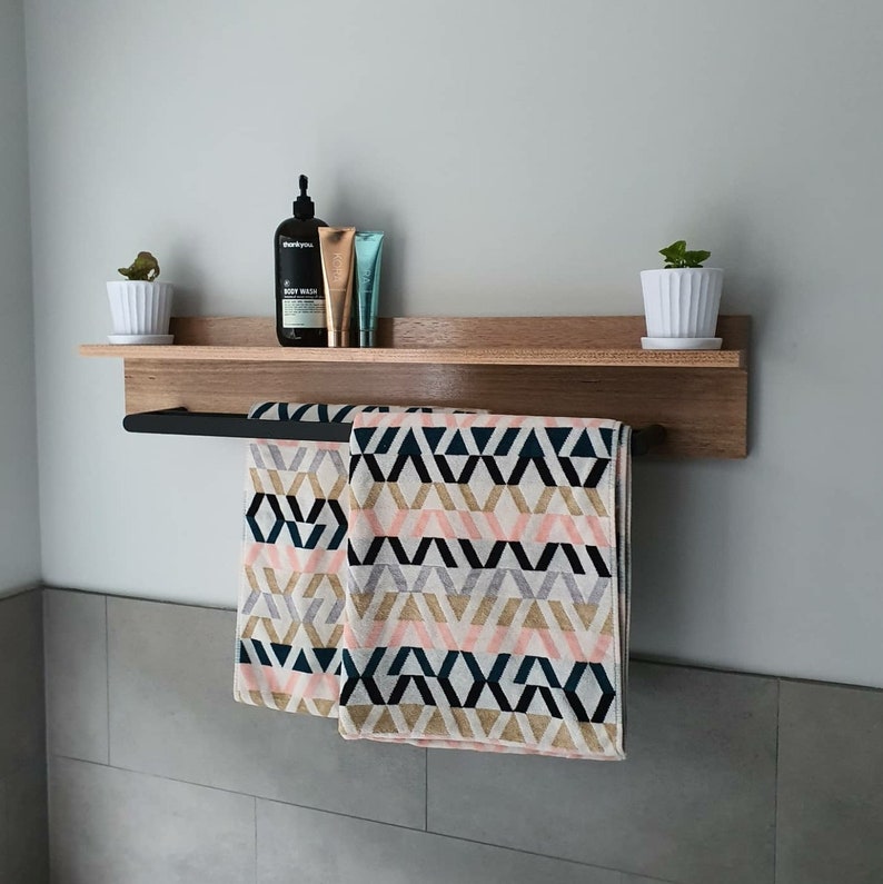 70cm Tasmanian Oak Bathroom Shelf With 60cm Matt Black Towel Etsy