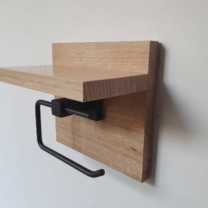 Tasmanian Oak Toilet Roll Holder with Matt Black Holder