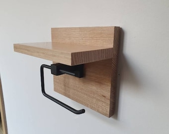 Tasmanian Oak Toilet Roll Holder with Matt Black Holder