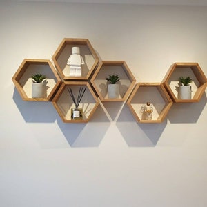 Hexagonal Shelf. Honeycomb shelf. Hexagon shelf. Tasmanian Oak. Wall shelf. Display shelf. Floating Shelf. 90mm Depth. Australian Made. image 3