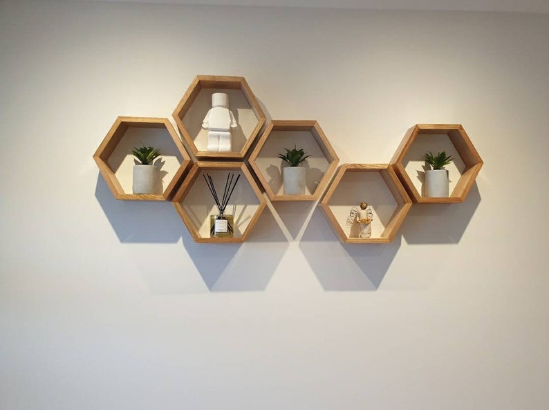 Hexagonal Shelf. Honeycomb shelf. Hexagon shelf. Tasmanian Oak. Wall shelf. Display shelf. Floating Shelf. 90mm Depth. Australian Made. image 3
