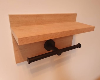 Kaidan Designs, Tasmanian Oak Dual Matt Black Toilet Roll Holder with Shelf.