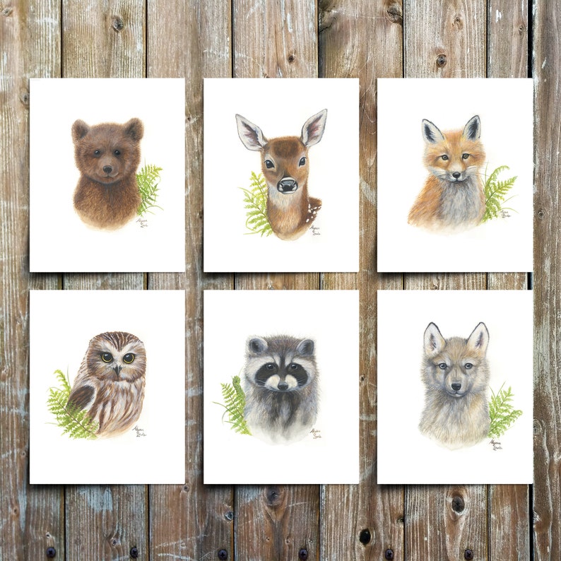Baby Animal Prints Set of 6 Nursery Decor Woodland Nursery Etsy