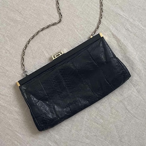 Vintage 1970s Jane Shilton snake skin leather bag | Retro style clutch bag with chain