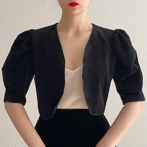 Vintage velvet jacket with puff sleeves | Cropped jacket / bolero | Classic style | Retro style | size S/M