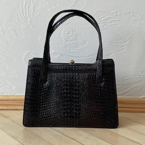 Vintage dark brown leather handbag | 1950s 1960s Retro style top handle bag | Classic Style elegant bag