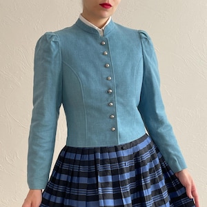 Chaqueta vintage de lino austriaco / Chaqueta azul claro alpina estilo retro / Talla XS/S
