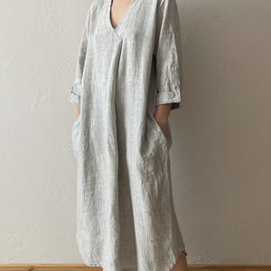 Vestido boho de linho | Vestido kaftan cinza | Vestido boho de linho | Vestido minimalista de linho | tamanho M/G