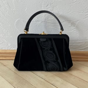 Vintage black velvet handbag | Retro style top handle bag | Classic Style elegant purse