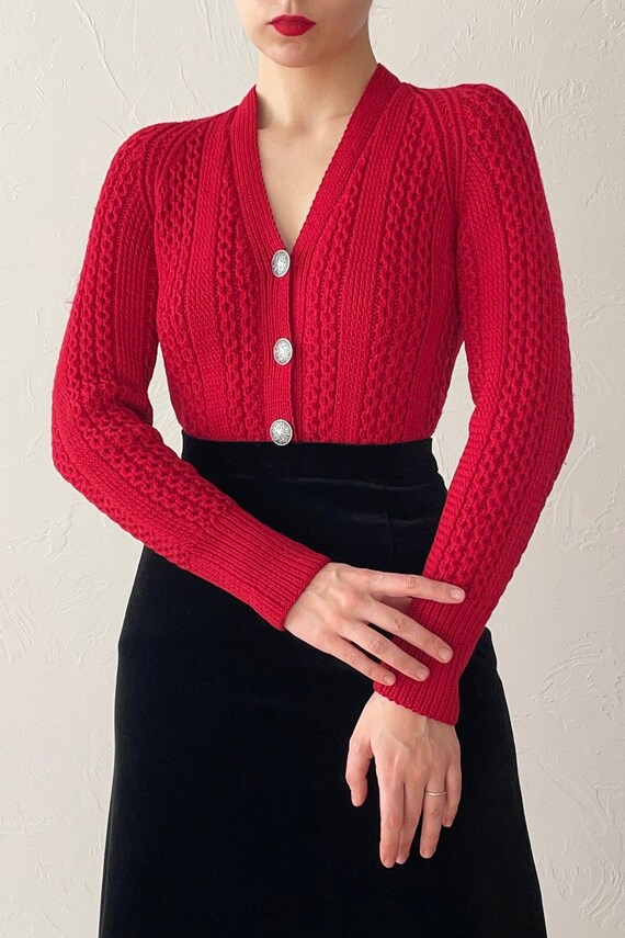 Vintage Austrian Cardigan With Metal Buttons Knitted Autumn