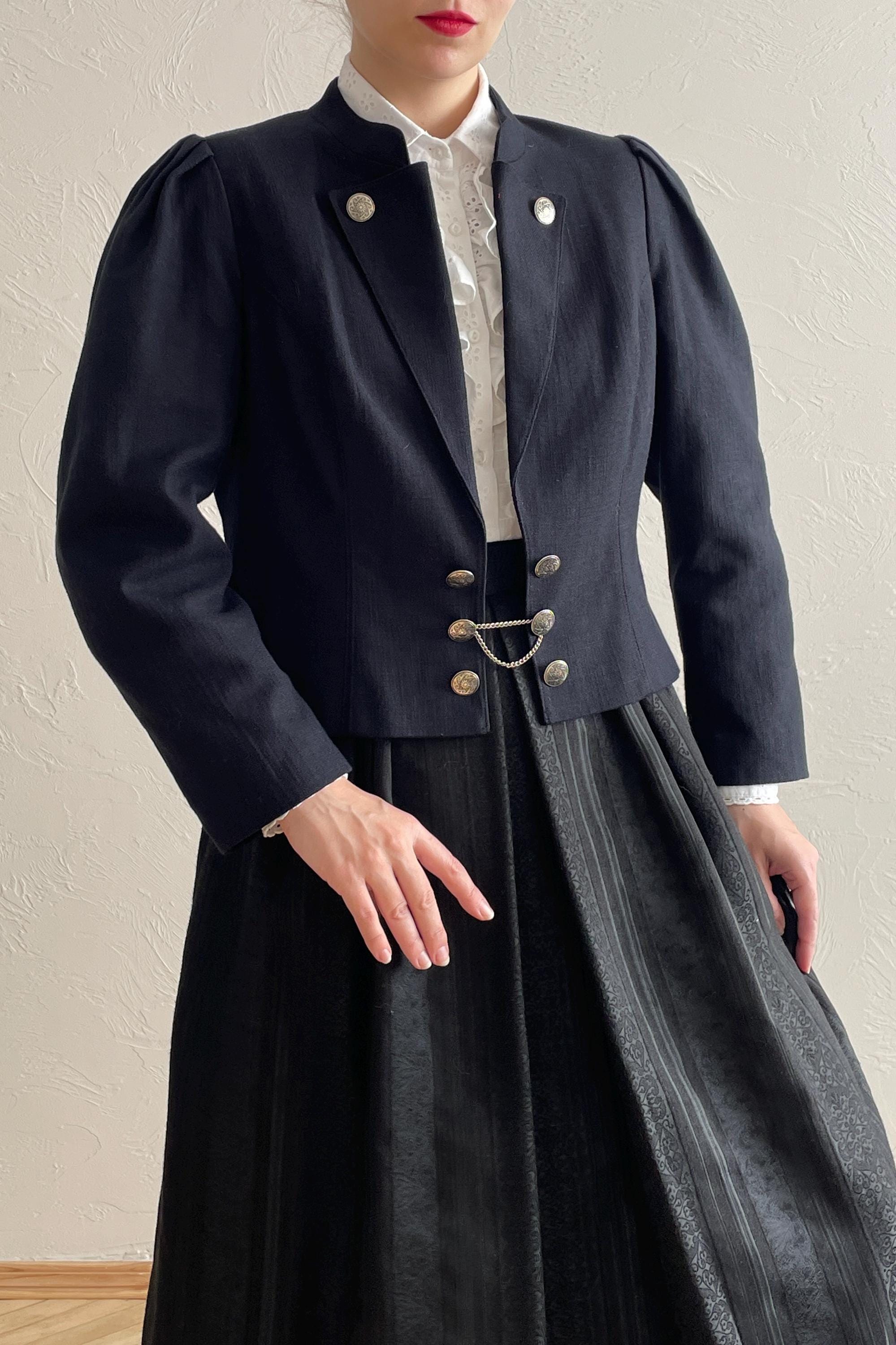 Vintage Jacket With Puff Sleeves and Elegant Metal Buttons