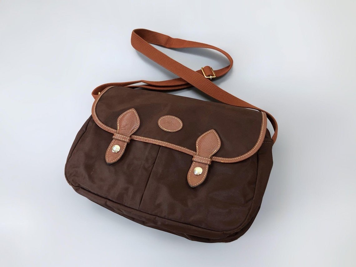 Rare Vintage LONGCHAMP Nylon Leather Messenger Bag Brown Made Etsy