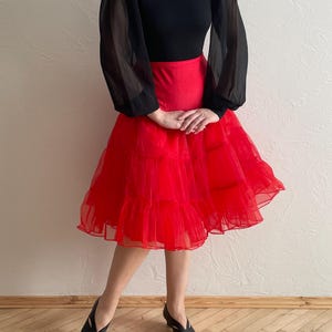 Red petticoat Knee or Midi Length | Vintage style Retro style layered petticoat | Size S/M