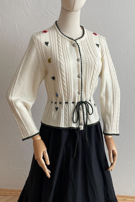 Vintage Austrian Cardigan With Floral Embroidery and Metal Buttons