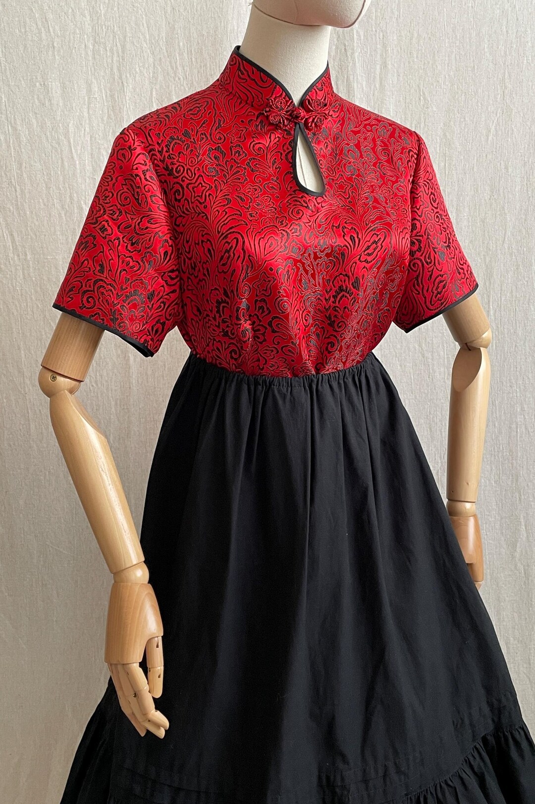 Blusa qipao vintage asiática china japonesa Blusa tradicional roja