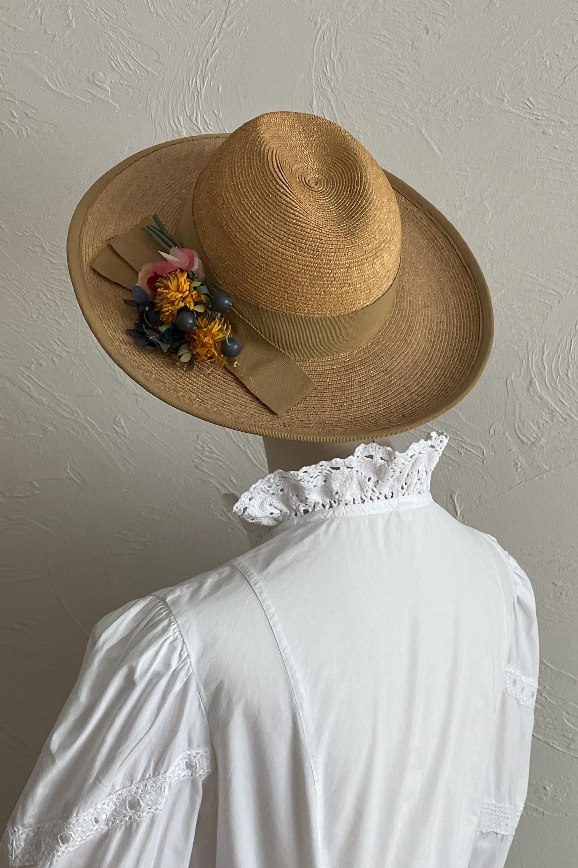 Vintage Natural Straw Hat With Flowers | Retro Style  display picture 1