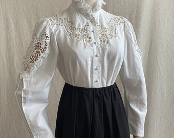 Vintage white cotton linen blouse Victorian Edwardian style