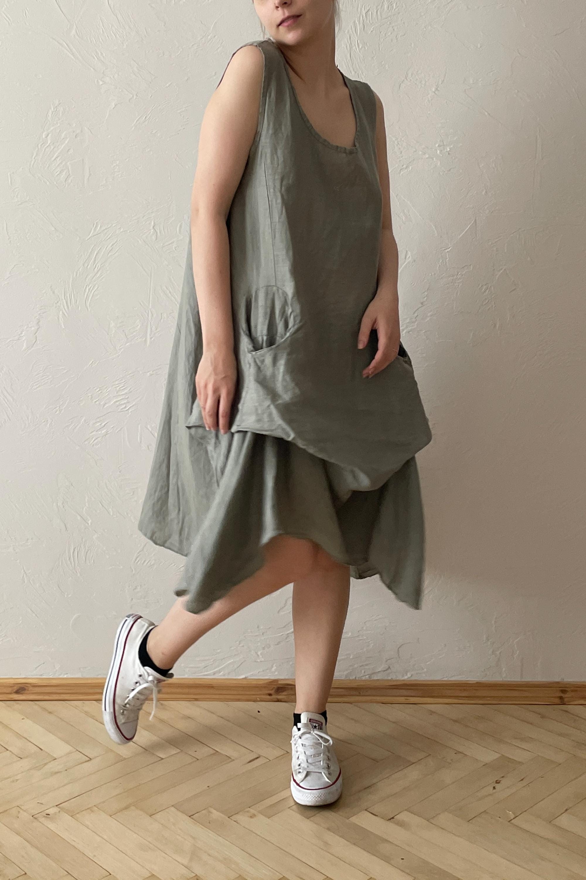 Linen Boho Dress | Gray Extravagant Dress | Bohemian Linen Dress | Handmade  Draped Dress by Carina Ricci | Size M/L - Etsy New Zealand