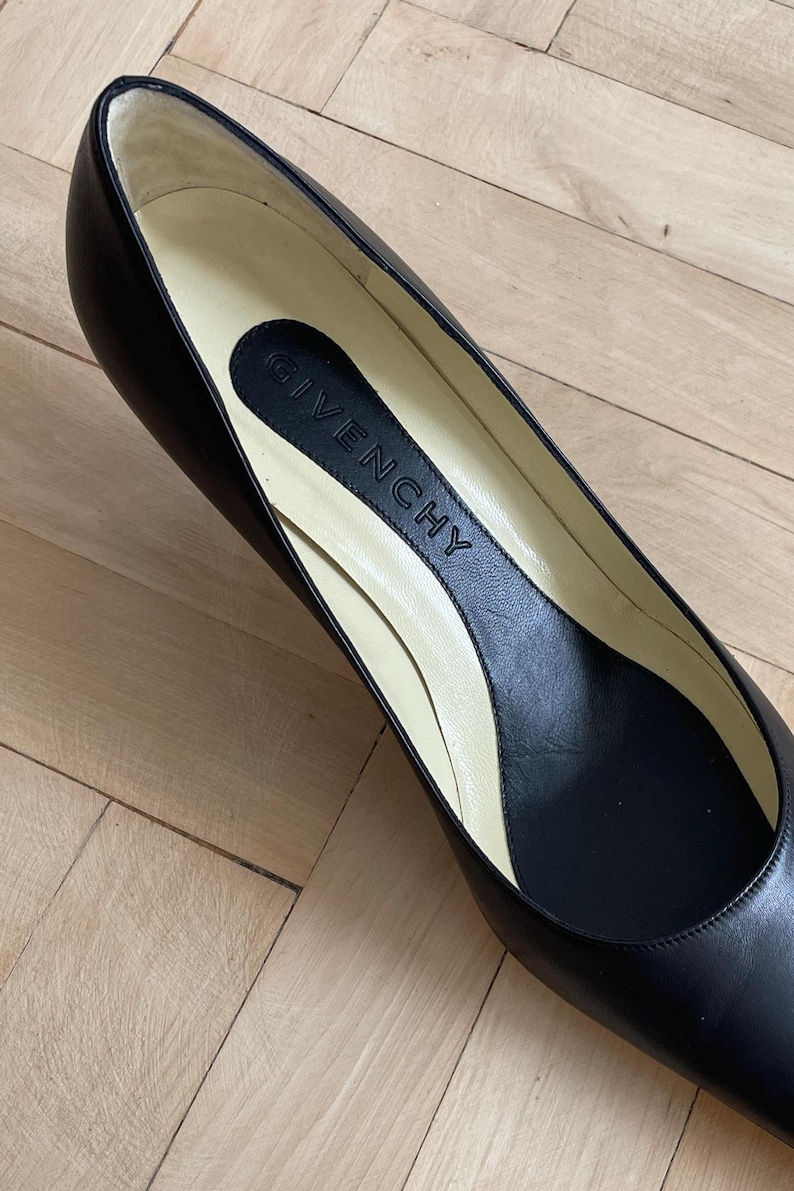 Vintage Perlmutt Perlmutt schwarze Schuhe | Retro-Stil Kitten Heels Pumps | 90er 00er Jahre Elegante Schuhe mit spitzer Schuhspitze | Größe 40 Bild 5