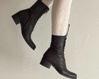 Vintage Free Lance boots | Victorian style brown boots | Edwardian style Lace up boots | French laced shoes | size 36 (EU)