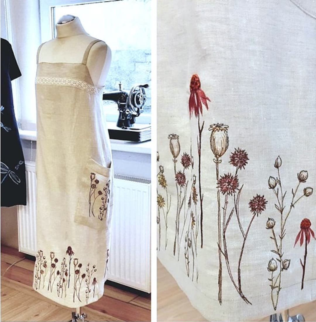 Linen Dress, With Embroidery Linen Dress, Long Linen Dress, With