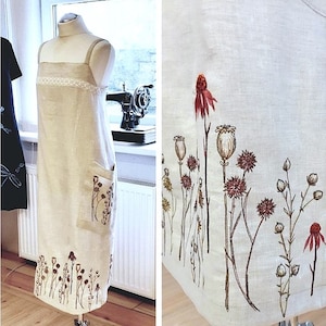 Linen Dress, With Embroidery Linen Dress, Long Linen Dress, With Shoulder Straps Summer Dress.