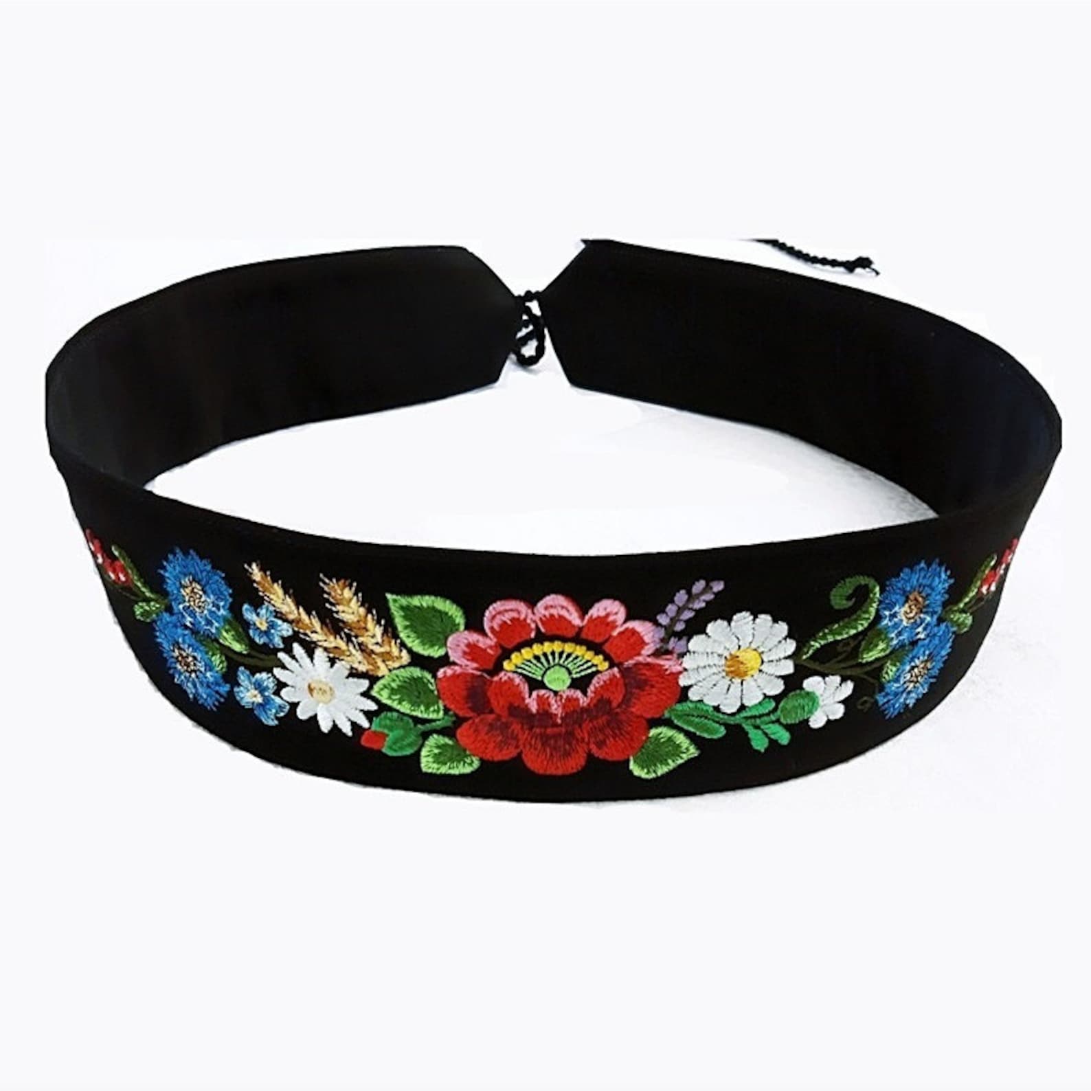 Black Dress Belt, Belt Embroidered With Floral Pattern, Muhu Embroidery