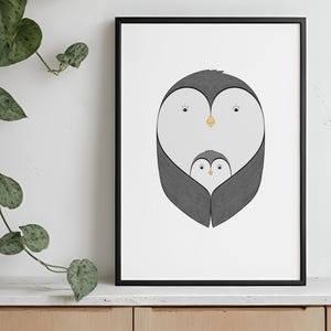Parent and Baby Bird Heart Illustration A4 Black & White Art Print, Minimalist Animal Wall Art, Nursery Decor, Family Gift, Farmhouse Style