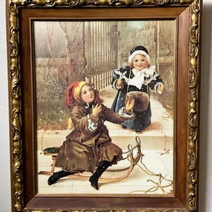 Victorian Lithograph Girl With Dog - Etsy