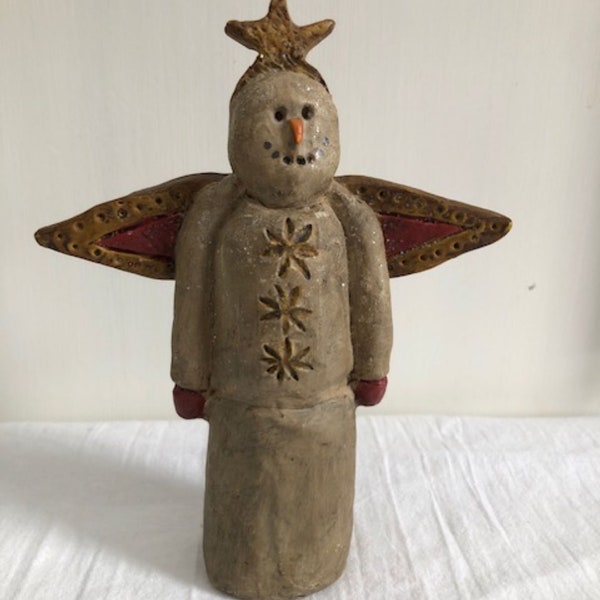 E.R.S. -  Primitive Folk Art Snowman  - Eileen Smithson - winter decor - collectable