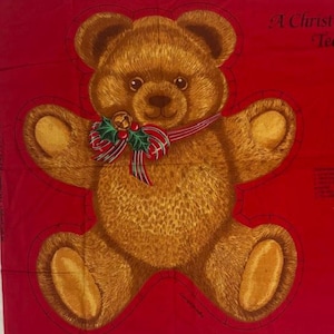 Vintage - Cut and Sew - Wamsutta - Teddy Bear - Christmas Gathering - Fabric Panel