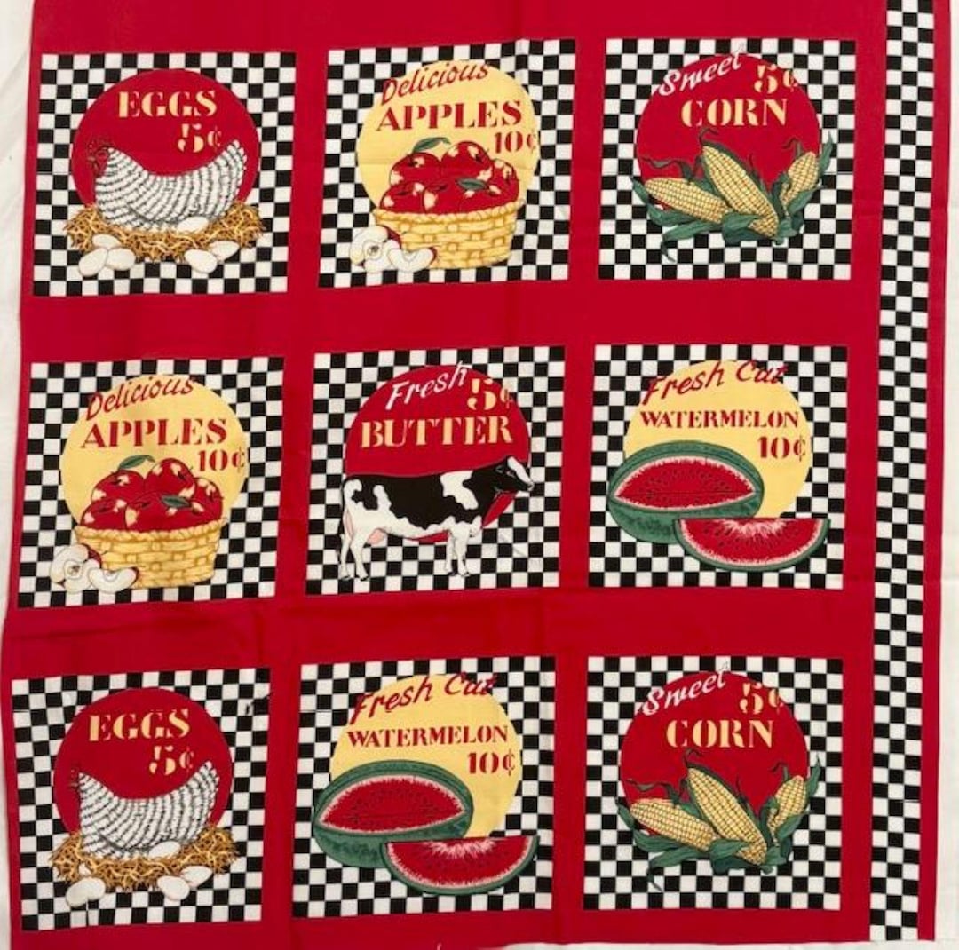 Checkerd Farm Pattern Vintage Farm Fabric Panel: Cut & Sew Blocks, Checkered Background - Etsy