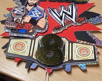 Personalised layered WWE cake topper. Birthday decoration