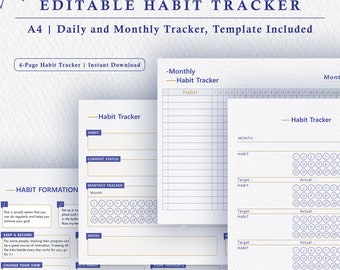 Habit Tracker, Habit Formation, Habit Patterns, A4, Printable PDF, Instant Download