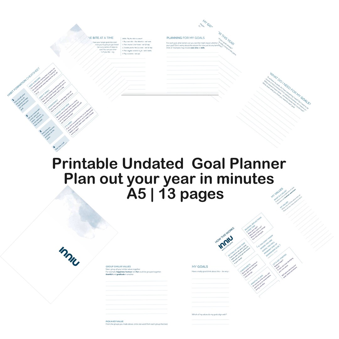 Digital Printable Undated Goal Planner | A5 | 13 Pages | Set and Plan ...