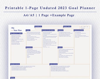 Plan your year on a single a4 sheet - Printable 1-Page Digital Goal Planning Template - PDF with step-by-step goal system - instant download