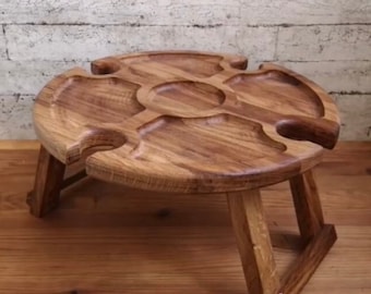 Сompartmental Dish-Folding Picnic Table-Outdoor Wine Table-Wine Bottle Holder-Wine Glass Holder-Wooden Wine Rack-Wood Picnic Table
