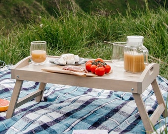 Breakfast in bed tray - Folding serving tray - Picnic table - Bed tray with folding legs - Breakfast tray with leg