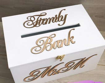 Wedding Card Box-Wedding Wish Box-Personalised Keepsake Box-Wood Wedding Money Box with lock-Wedding post box-Wedding card holder