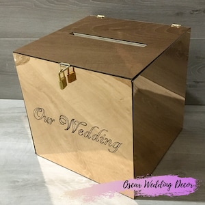 Caixa de cartão para ouro de casamento - Caixa de poço dos desejos de poliestireno dourado espelhado - Caixa de cartão de casamento - Mealheiro de casamento com fechadura - Porta-cartões de casamento