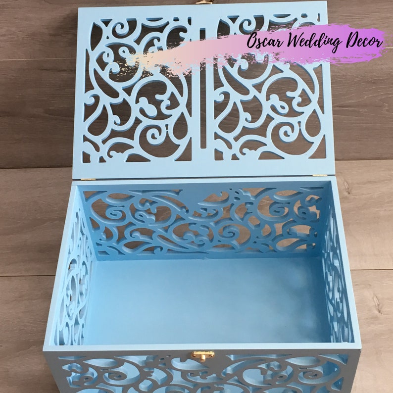 Wedding card box with lock - Wedding post box Birds in love - Wishing well box wedding - Card box for wedding image 3