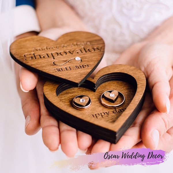 Personalized wooden ring bearer box for wedding-Ring holder-Custom wedding ring box-Rustic ring box-Heart ring bearer box-Ring bearer box