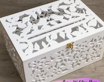 Wedding card box with lock - Wedding post box Birds in love - Wishing well box wedding - Card box for wedding